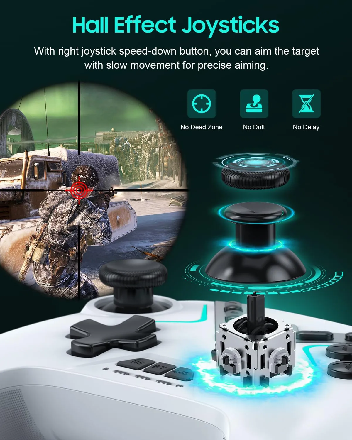 Dual Hall Effect PC Controller-No Drift No Dead Zone, Bluetooth Controller for PC Windows/iPhone/Android/Switch/Steam Deck/TV/Tesla with Hall Triggers & Joysticks/Joystick Speed Down (No Phone Clip)