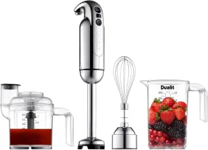 Dualit Hand Blender Set | Handheld Stick Blender With Chopping Bowl, Whisk & 35.1 fl oz Measuring Jug | 700W with Turbo Speed | Chrome