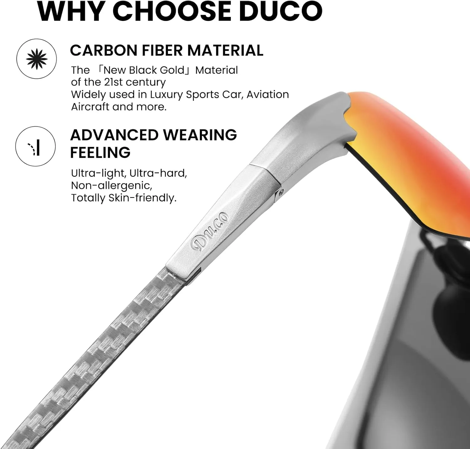 DUCO Mens Sunglasses Polarized Sports Fishing Running Driving Carbon Fiber Sunglasses for Men UV400 Protection DC8277