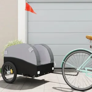Durable and Bike Trailer for Heavy Goods Transport, Easy Connection, Safety Flag Included, Black and Gray