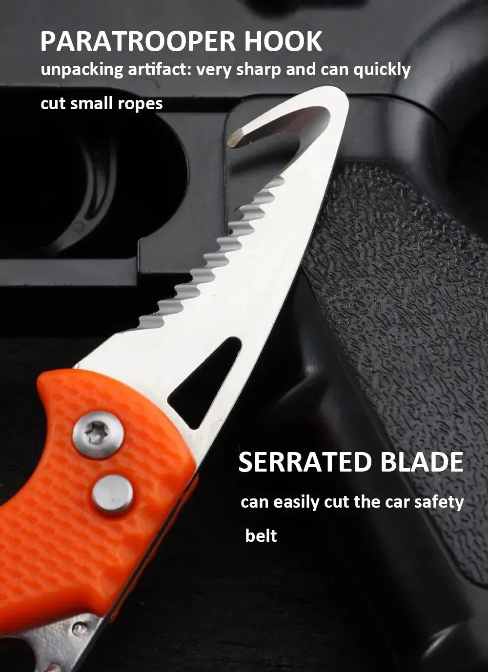 DUTRIEUX Portable Folding Knife Keychain with Serrated Hook for Camping
