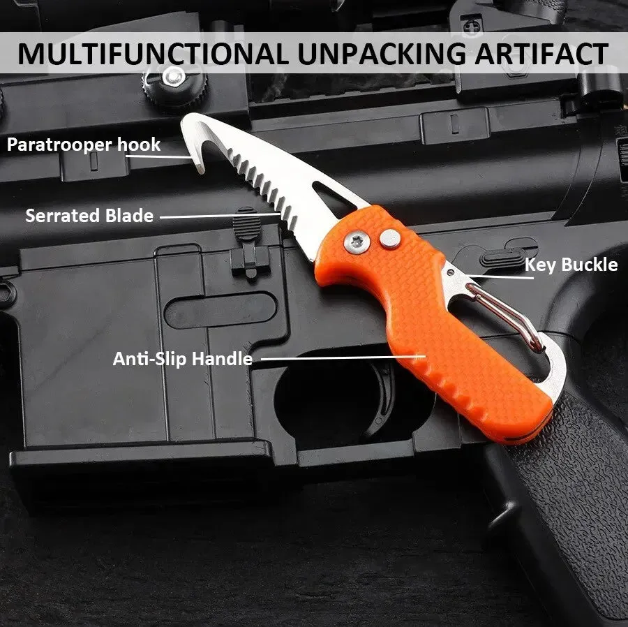 DUTRIEUX Portable Folding Knife Keychain with Serrated Hook for Camping
