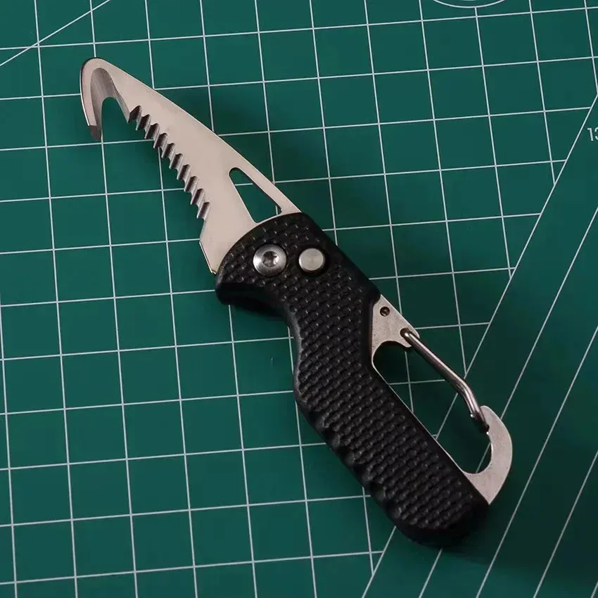 DUTRIEUX Portable Folding Knife Keychain with Serrated Hook for Camping