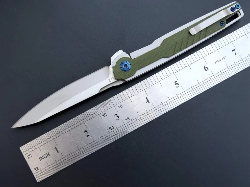 Eafengrow EF942 EDC Folding Knife, D2 Steel Blade Titanium Plating & G10 Handle,Pocket Clip with Frame Lock EDC Pocket Flipper Knife for Camping Hiking Survival Outdoor(Green)