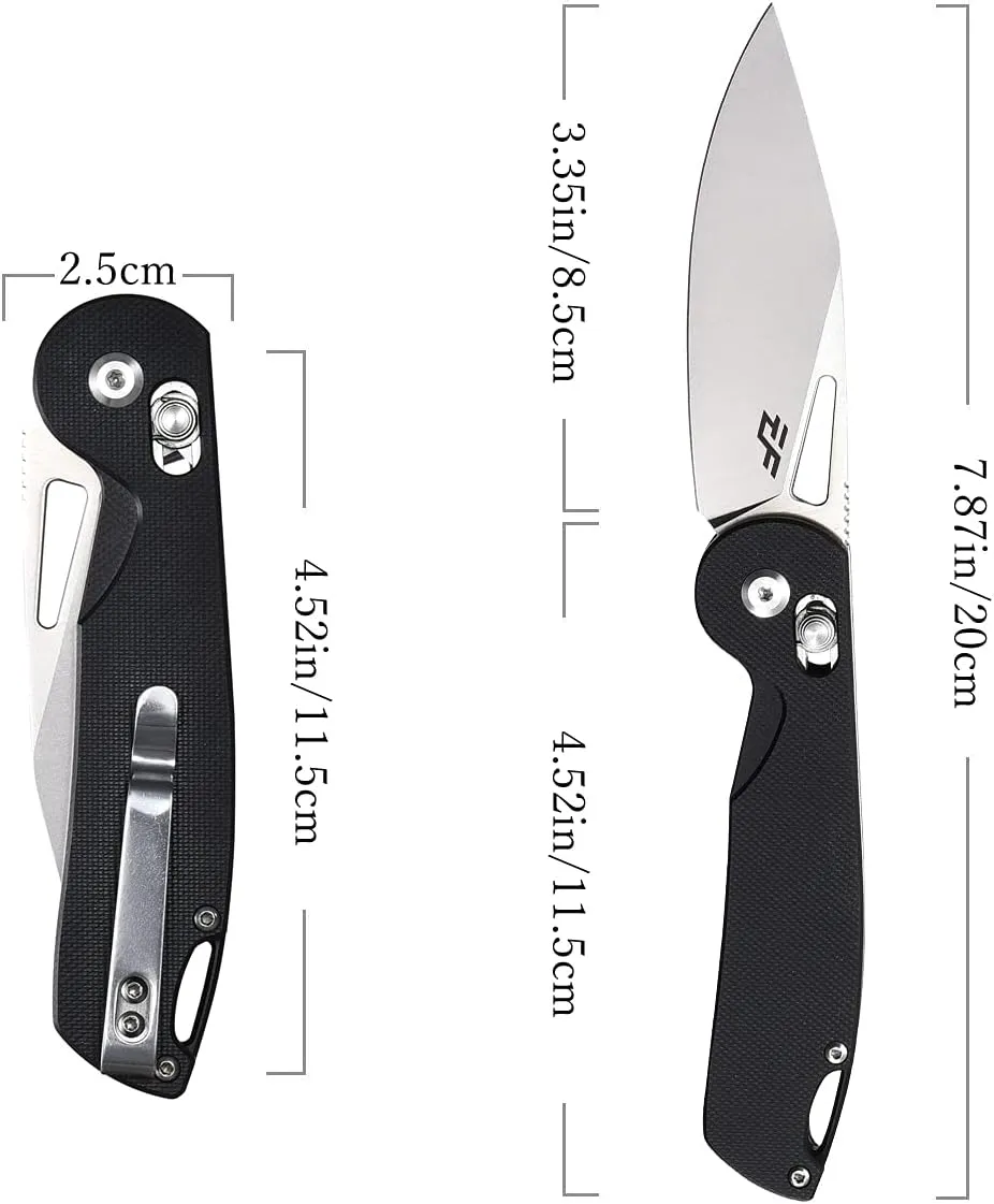 Eafengrow EF950 Folding Knife Pocket Knives D2 Steel Blade G10 Handle Ball Bearing with Pocket Clip Outdoor Camping Knifes(Black)