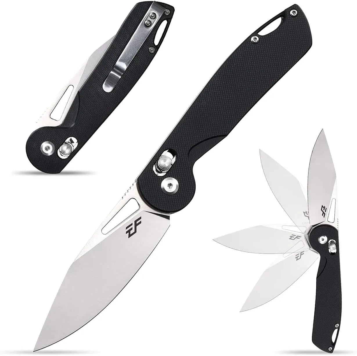 Eafengrow EF950 Folding Knife Pocket Knives D2 Steel Blade G10 Handle Ball Bearing with Pocket Clip Outdoor Camping Knifes(Black)