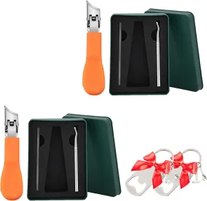 Eagle Beak Angled Nail Clippers 3-Piece Set, 2025 New Version Beveled Nail Clippers Household Multifunctional Large Opening Anti-Splash,for Seniors Thick Nails,Slant Edge Ingrown Clippers (2Orange)