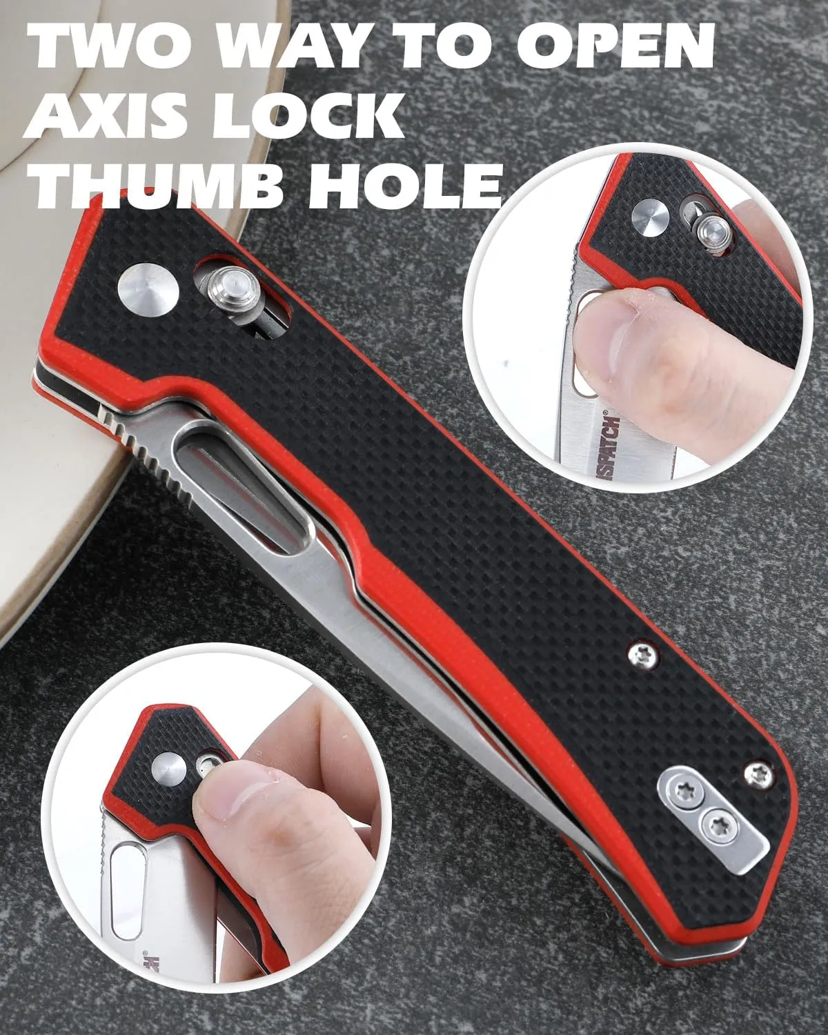 EDC Folding Knife with Clip, 3 Inch D2 Steel Drop Point Blade with G10 Handle, Pocket Knife for Men Women Outdoor Camping Hiking with Thumb Hole and Axis Lock Pocketknife