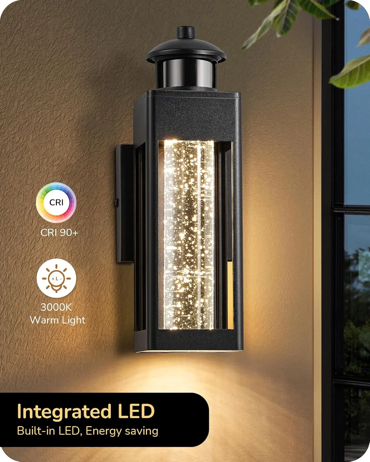 EDISHINE Motion Sensor Outdoor Wall Lights, Dusk to Dawn Exterior Lighting Fixture with Crystal Bubble Glass, LED Outdoor Porch Light Wall Mount, Outside Wall Sconce Lantern for Front Door 1100 Lumen
