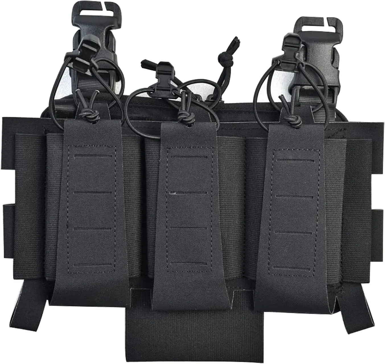 Elastic Triple Mag Pouch Tactical Magazine Pouch with Utility Pouch Hook-and-Loop Zipper Pouch for Rifle Magazines & Pistol Magazines (Black)