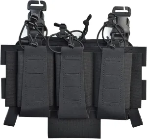 Elastic Triple Mag Pouch Tactical Magazine Pouch with Utility Pouch Hook-and-Loop Zipper Pouch for Rifle Magazines & Pistol Magazines (Black)