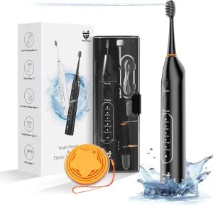Electric Toothbrush with Water Flosser 2-in-1 Water Flosser Combo with 6 Modes Compact Size Sonic Toothbrush with Case Timer 2 Brush Heads Portable for Travel and Home Black
