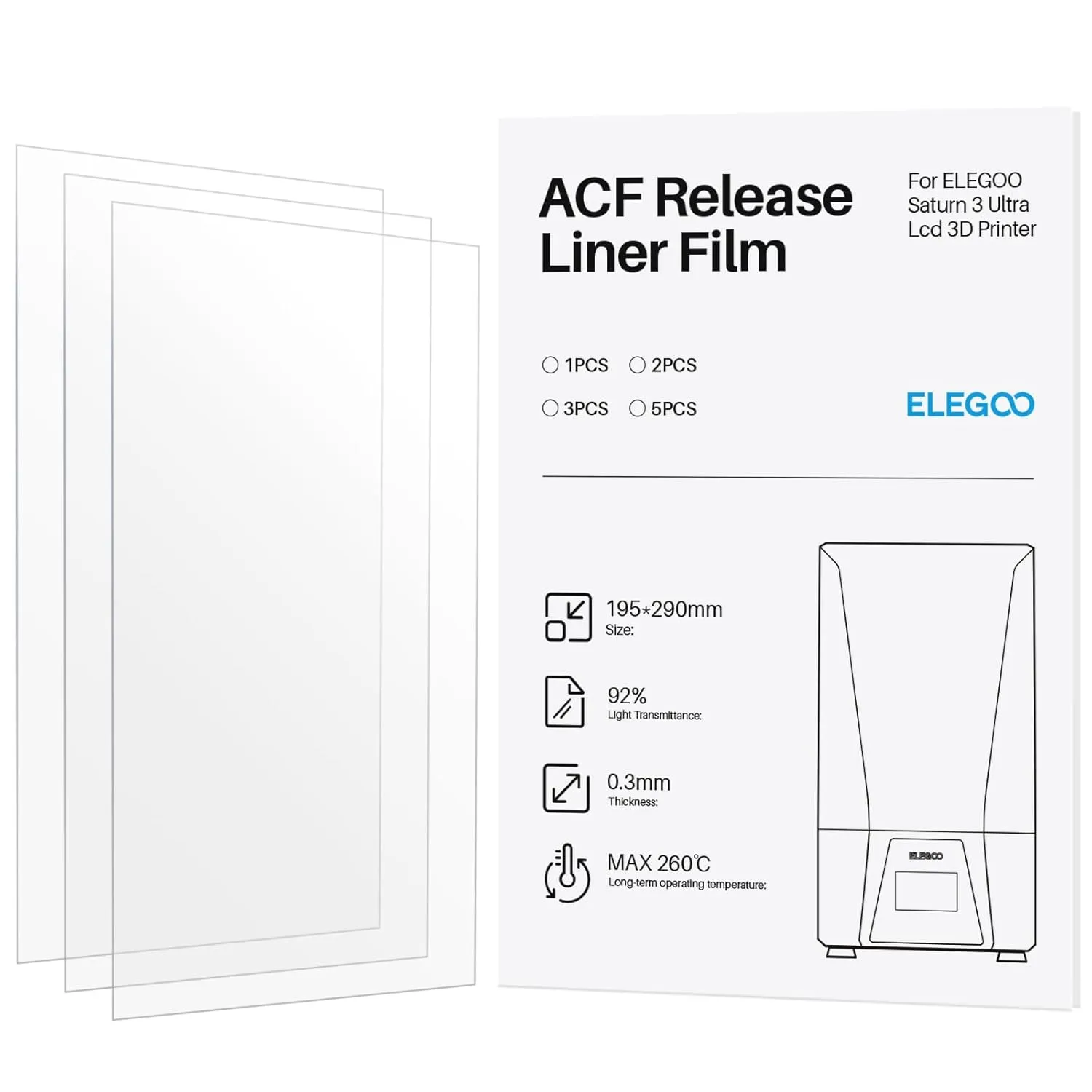ELEGOO 3 PCS ACF Release Liner Film for Saturn 3 Ultra Resin 3D Printer, Faster Printing, 290mm*195mm, Thickness 0.3mm