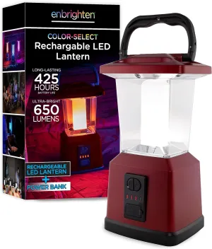 Enbrighten Dual Power Color Changing LED Rechargeable Lantern, USB Power Bank, 4400mAh, 650 Lumens, Dimmable, 425 Hours, Ideal for Camping, Outdoor, Emergency Weather, Storms, Red, 52704, 11"