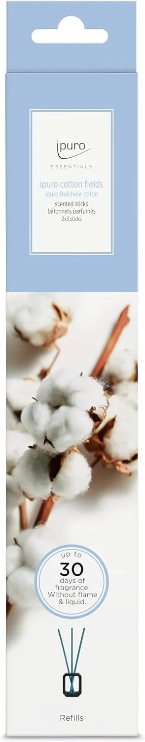 Essentials Scented Stick Cotton Fields Set with White Vase, Room Freshener, Room Fragrance with Gentle, Powdery Fragrance & Elegant Ceramic Vase, Long-Lasting Fragrance Without Liquid, Wood