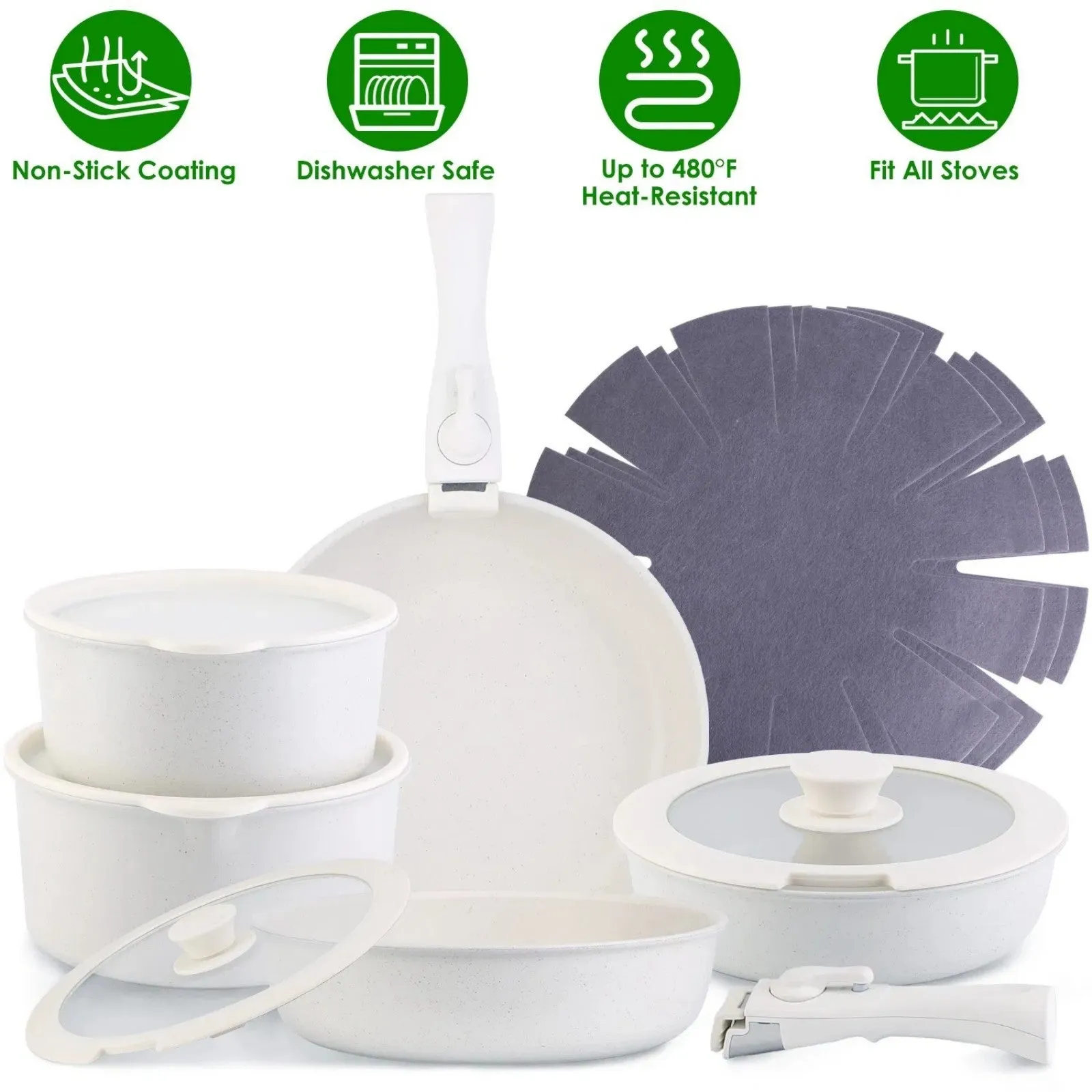 Even Cookware Interactive LunaLulinlk Wide selection Cookware Piece Induction 17 Set Non-Stick Set Kitchen Fast and Heating