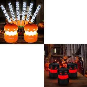EverBrite 3-Pack Halloween Skeleton Camping Lantern Halloween Pumpkin Lantern and Bat Glow Stick Set