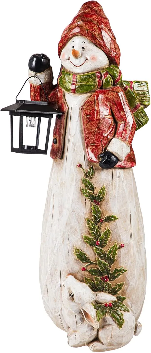 Evergreen Garden 24" H Snowman with Solar Lantern Garden Statuary