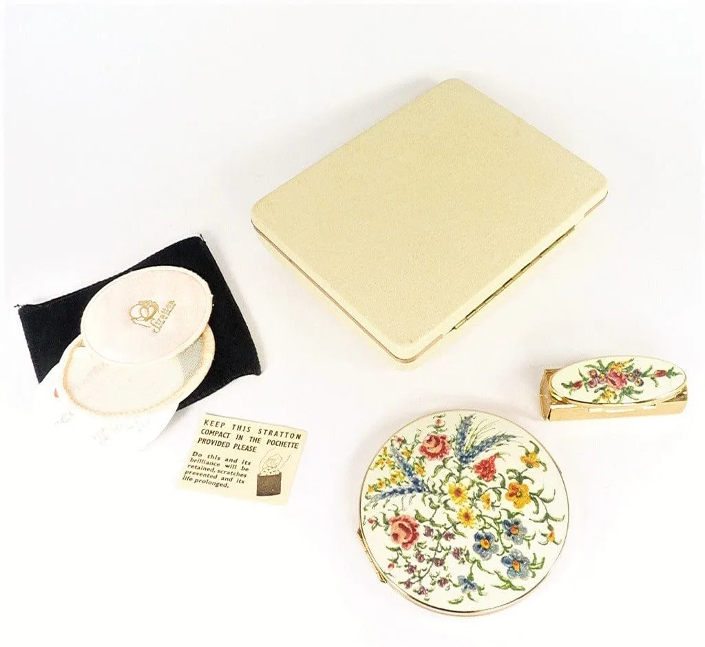 Exceptionally Rare Unused Vintage Stratton Ballotini Compact And Lipstick Vanity Set 1960s