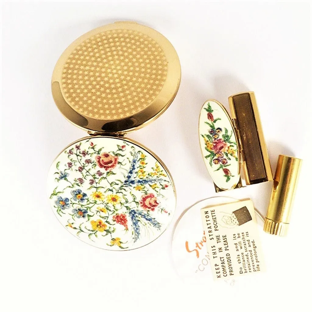 Exceptionally Rare Unused Vintage Stratton Ballotini Compact And Lipstick Vanity Set 1960s
