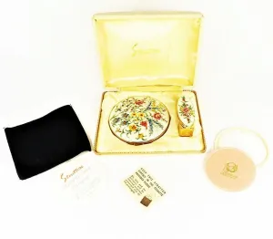 Exceptionally Rare Unused Vintage Stratton Ballotini Compact And Lipstick Vanity Set 1960s