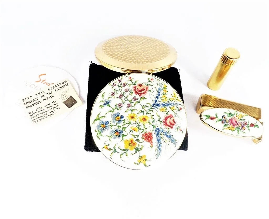 Exceptionally Rare Unused Vintage Stratton Ballotini Compact And Lipstick Vanity Set 1960s