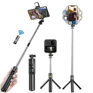Extendable Wireless Selfie Stick Tripod with Light