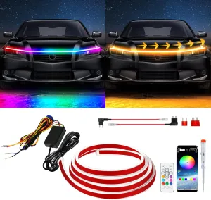 Exterior Car LED Hood Light Strip,RGB Multicolor Dynamic Scan Start Up Hoodbeam Kit l,12V Updated Waterproof Hood Glow Lights for Cars, Trucks,SUV(94 Inch)