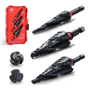 EZARC Step Drill Bit for Metal, M35 Cobalt Unibit Step Drill Bit Set 1/8"-7/8"(3pcs) Wear-Resistant AlTiN Coated, 1/4" Hex Shank for Metal, Stainless Steel, Aluminum, Plastic