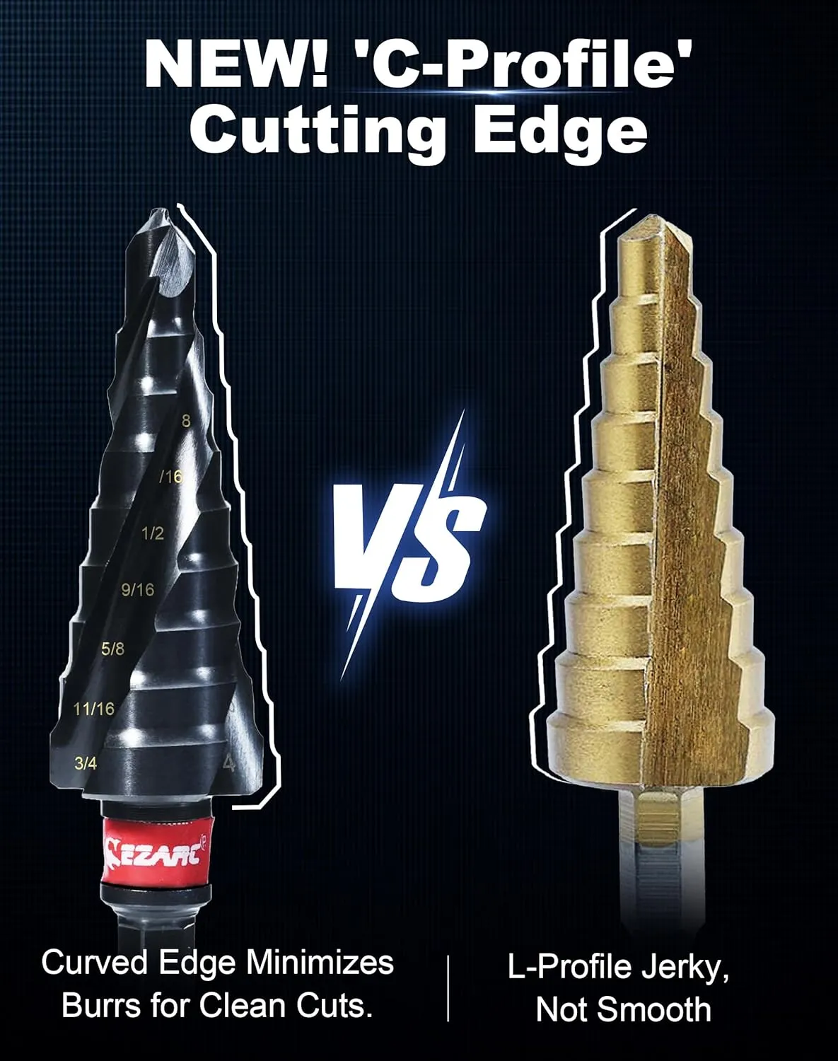 EZARC Step Drill Bit for Metal, M35 Cobalt Unibit Step Drill Bit Set 1/8"-7/8"(3pcs) Wear-Resistant AlTiN Coated, 1/4" Hex Shank for Metal, Stainless Steel, Aluminum, Plastic