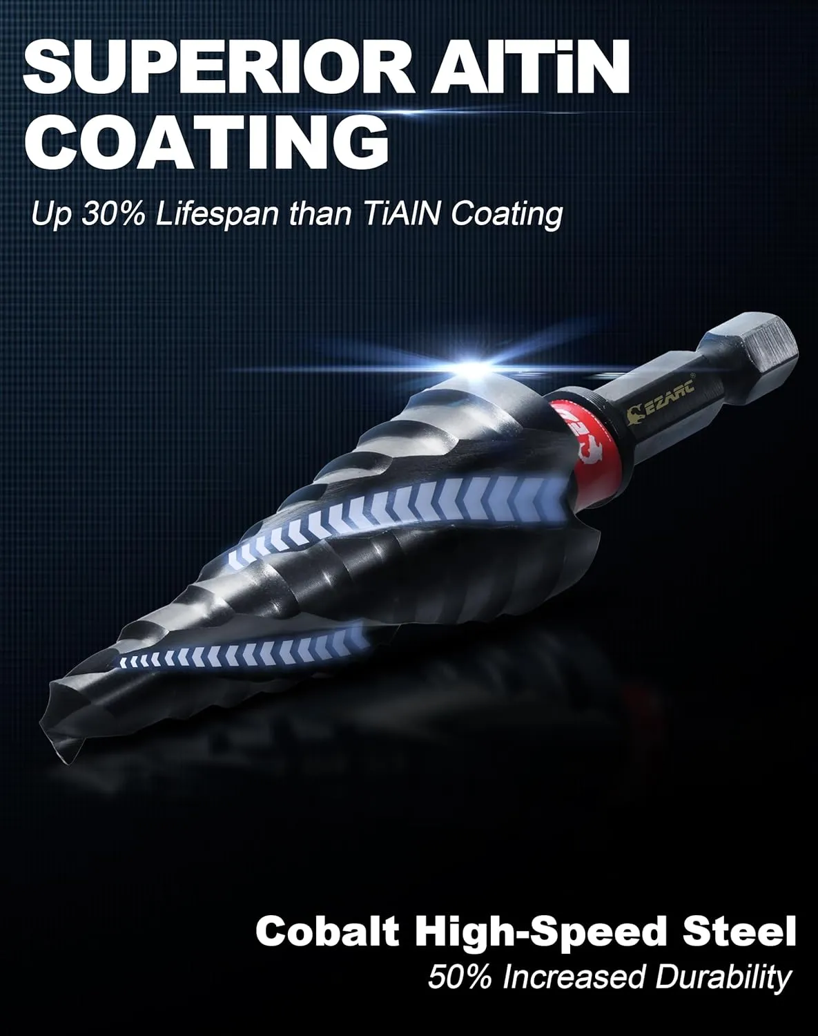 EZARC Step Drill Bit for Metal, M35 Cobalt Unibit Step Drill Bit Set 1/8"-7/8"(3pcs) Wear-Resistant AlTiN Coated, 1/4" Hex Shank for Metal, Stainless Steel, Aluminum, Plastic