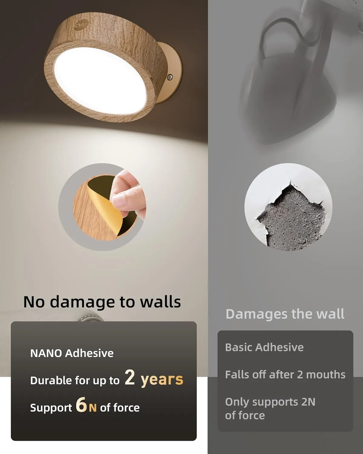 EZVALO LED Wall Mounted Lights, 5500mAh Rechargeable Wall Sconces Lamp, 3 Color Temps & Remote and Touch Control, 360°Rotation Dimmable Cordless Wall Light Burlywood (2 Pack)