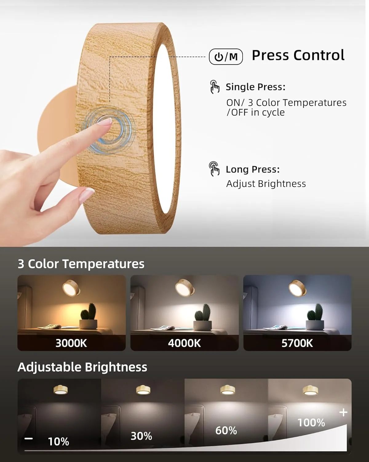 EZVALO LED Wall Mounted Lights, 5500mAh Rechargeable Wall Sconces Lamp, 3 Color Temps & Remote and Touch Control, 360°Rotation Dimmable Cordless Wall Light Burlywood (2 Pack)