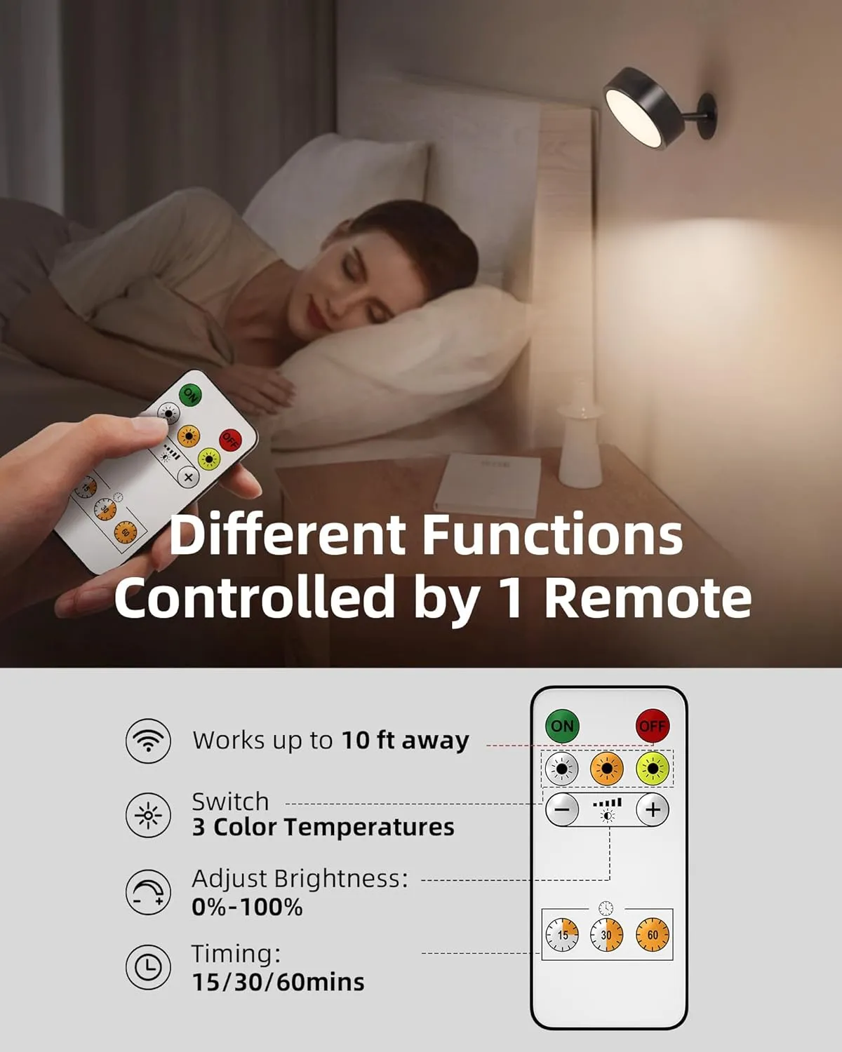 EZVALO LED Wall Mounted Lights, 5500mAh Rechargeable Wall Sconces Lamp, 3 Color Temps & Remote and Touch Control, 360°Rotation Dimmable Cordless Wall Light Burlywood (2 Pack)