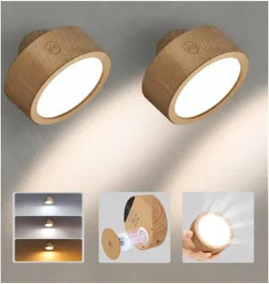 EZVALO LED Wall Mounted Lights, 5500mAh Rechargeable Wall Sconces Lamp, 3 Color Temps & Remote and Touch Control, 360°Rotation Dimmable Cordless Wall Light Burlywood (2 Pack)