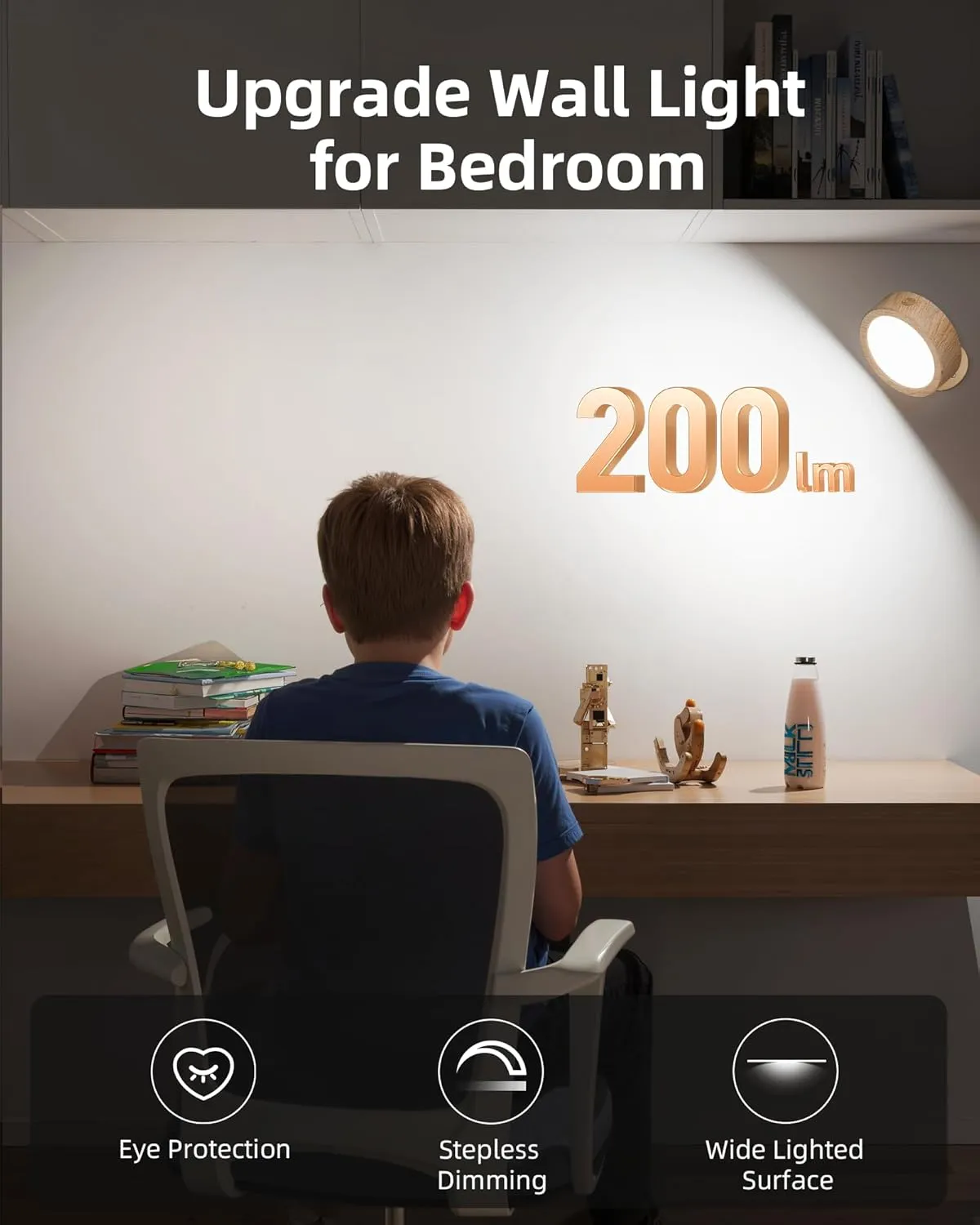 EZVALO LED Wall Mounted Lights, 5500mAh Rechargeable Wall Sconces Lamp, 3 Color Temps & Remote and Touch Control, 360°Rotation Dimmable Cordless Wall Light Burlywood (2 Pack)