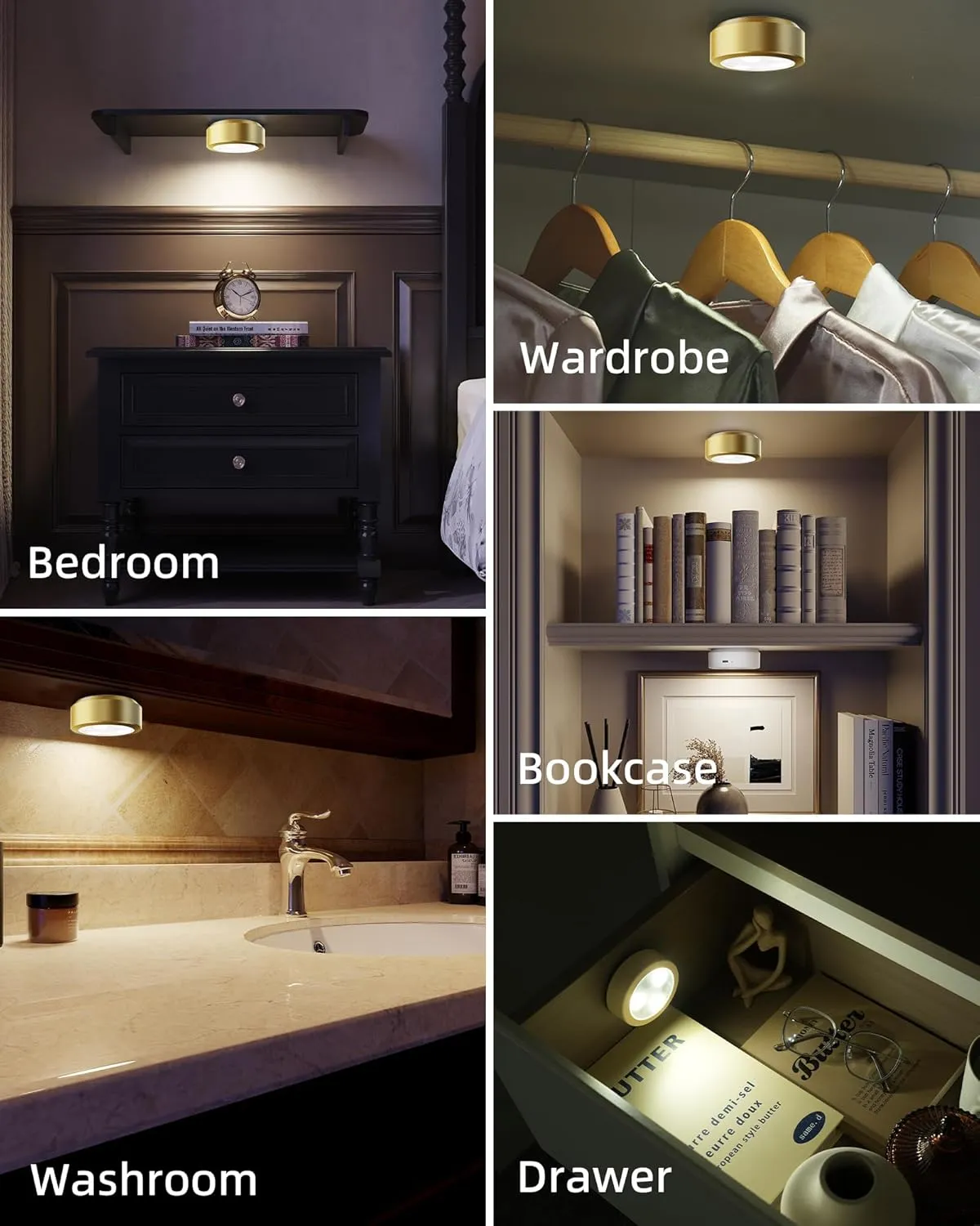 EZVALO Puck Lights with Remote,1200mAh Rechargeable Tap Light,RGB LED Display Lighting, Wireless Closet Light,Under Cabinet Lighs,Sitck On Lights for Kitchen,Closet,Pantry,Shelves(6 Packs)