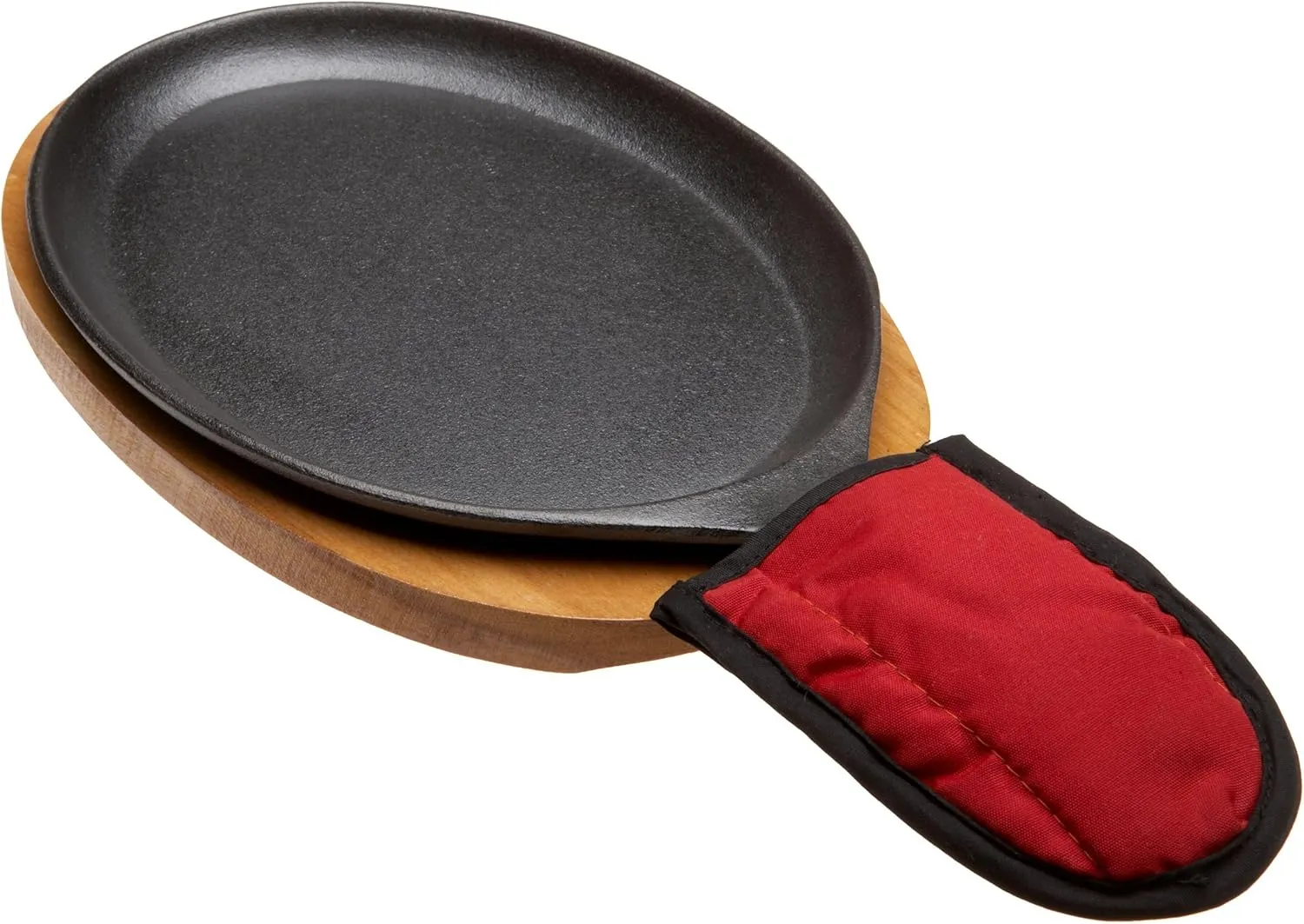 Fajita Plate Set - Pre-seasoned Cast Iron Fajita Pan with Wooden Tray and Hot Mitt by Old Mountain