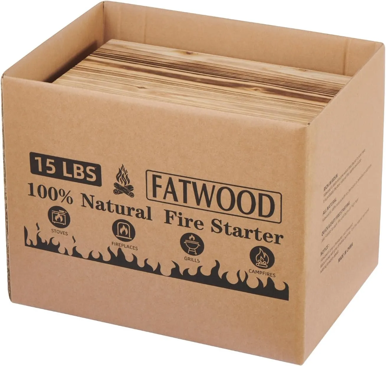 Fatwood Fire Starter Sticks – 100% Natural Pine Kindling for Campfires, Fireplaces, Stoves, Grills & Outdoor Fire Pits – Eco-Friendly, Quick Ignition Firestarter (15 Lbs)