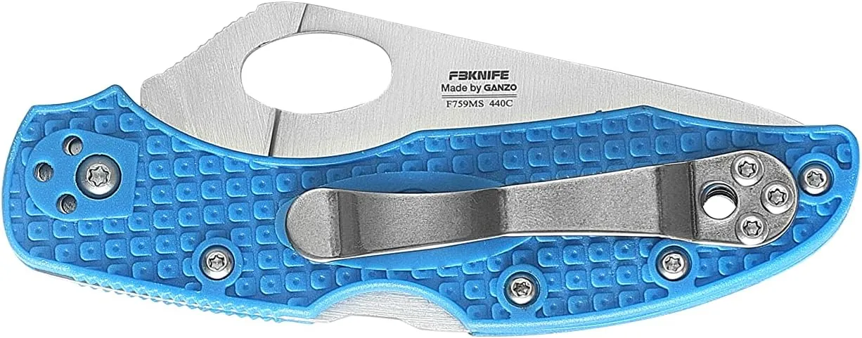 Firebird GANZO F759MS-BL Serrated Blade Folding Pocket Knife 440C Stainless Steel Serrated Blade Nylon Glass Fiber Anti-Slip Handle with Clip Fishing Camping EDC Knife (Blue)