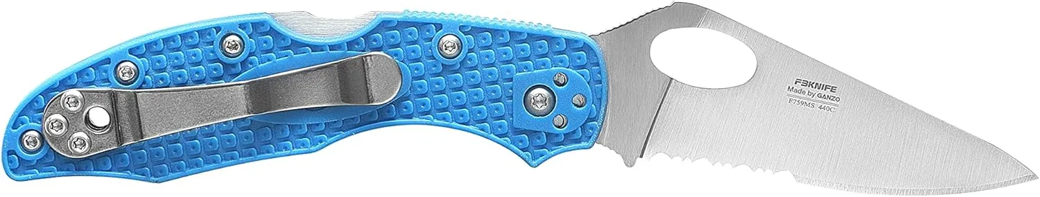 Firebird GANZO F759MS-BL Serrated Blade Folding Pocket Knife 440C Stainless Steel Serrated Blade Nylon Glass Fiber Anti-Slip Handle with Clip Fishing Camping EDC Knife (Blue)