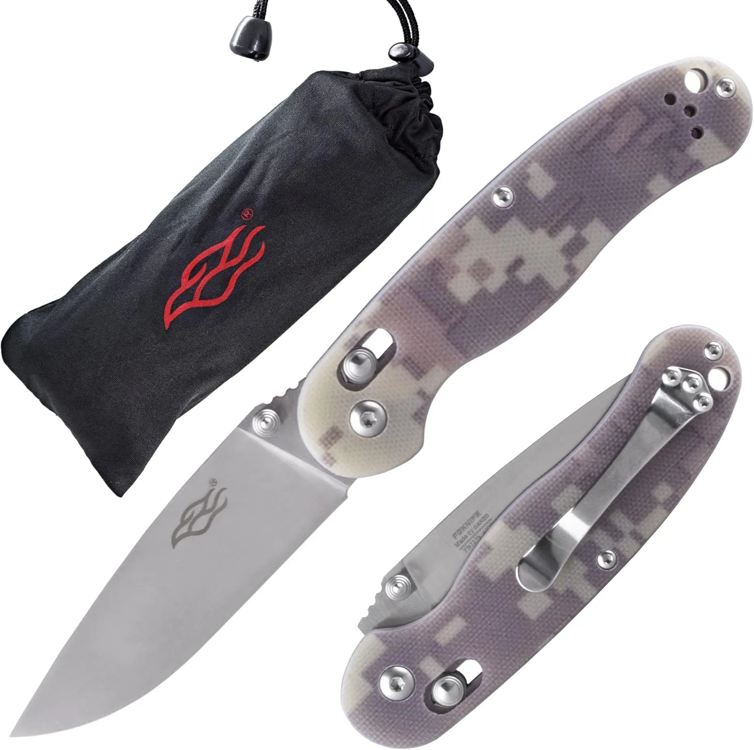 Firebird GANZO FB727S-CA Folding Pocket Knife 440C Stainless Steel Blade G10 Handle with Clip Hunting Fishing Outdoor EDC Knife (Camouflage)