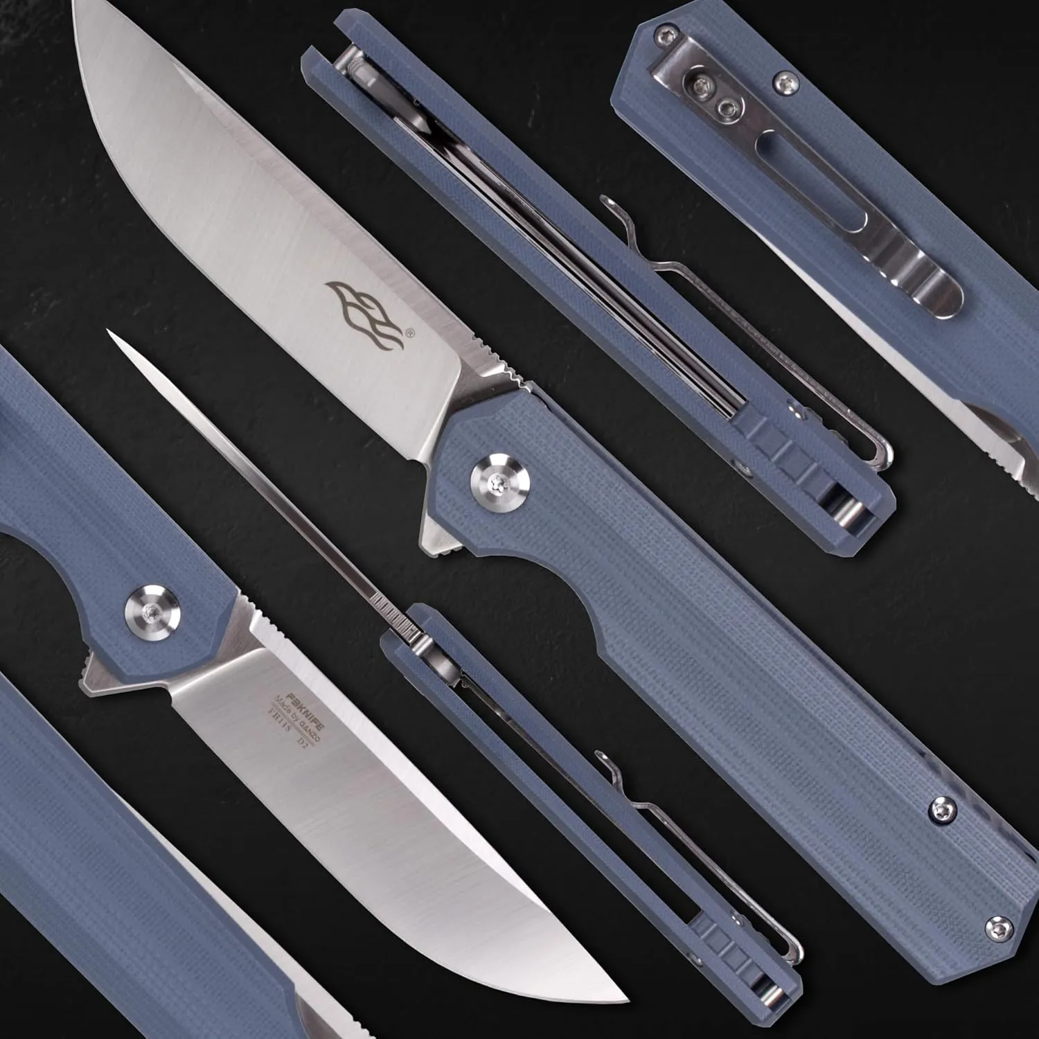 Firebird GANZO FH11S-GY Pocket Folding Knife Ball Bearing D2 Steel Blade G10 Anti-Slip Handle with Clip Hunting Fishing Gear Camping Outdoor Folder EDC Pocket Knife (Gray)