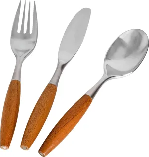 Flatware Silverware Cutlery Set, Stainless Steel, Teak Wood Dining Utensils, Eating Dinnerware Dansk