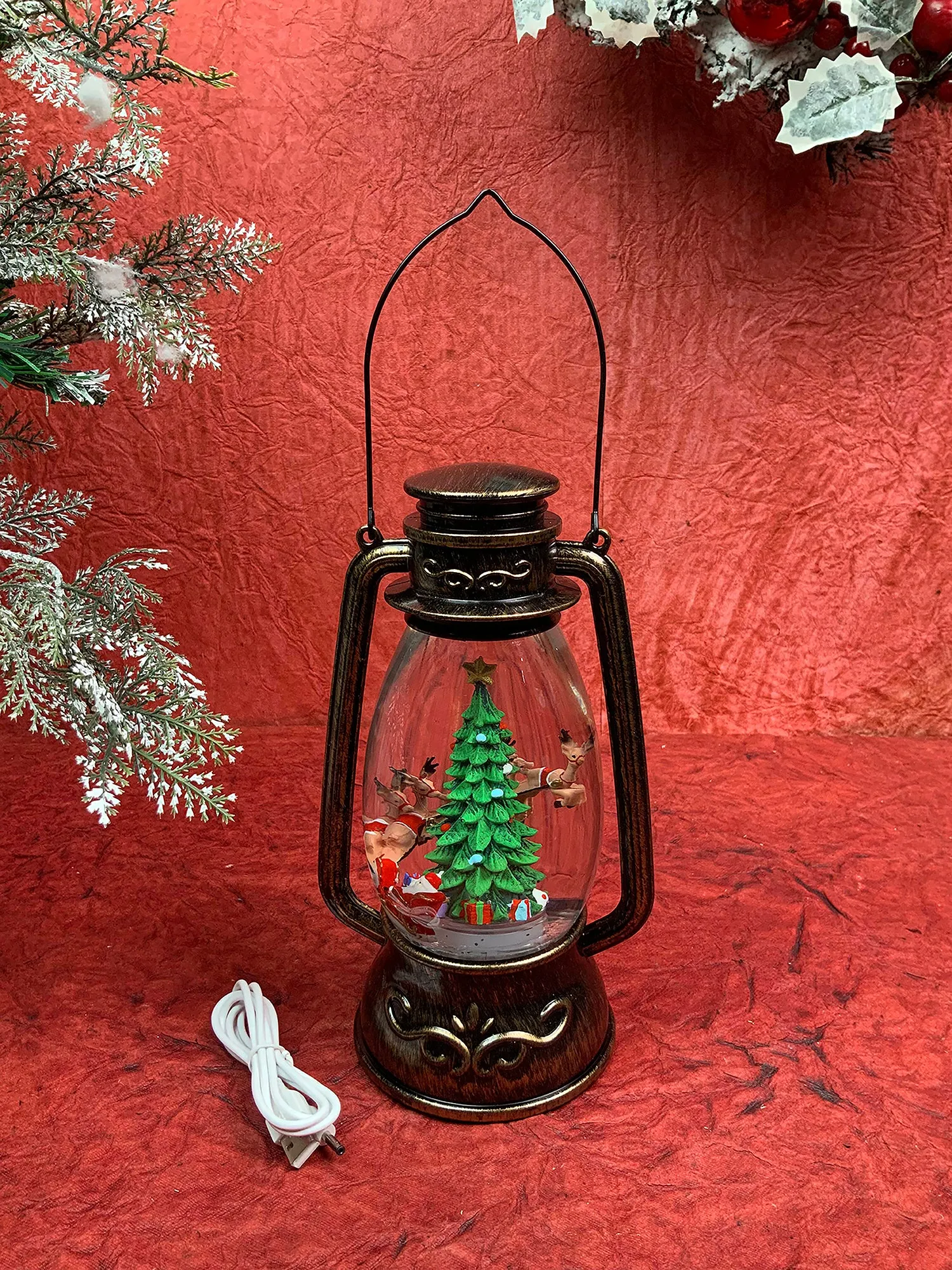 Flying Deer Christmas Tree  Musical Glitter Water Light, Christmas Snow Lantern