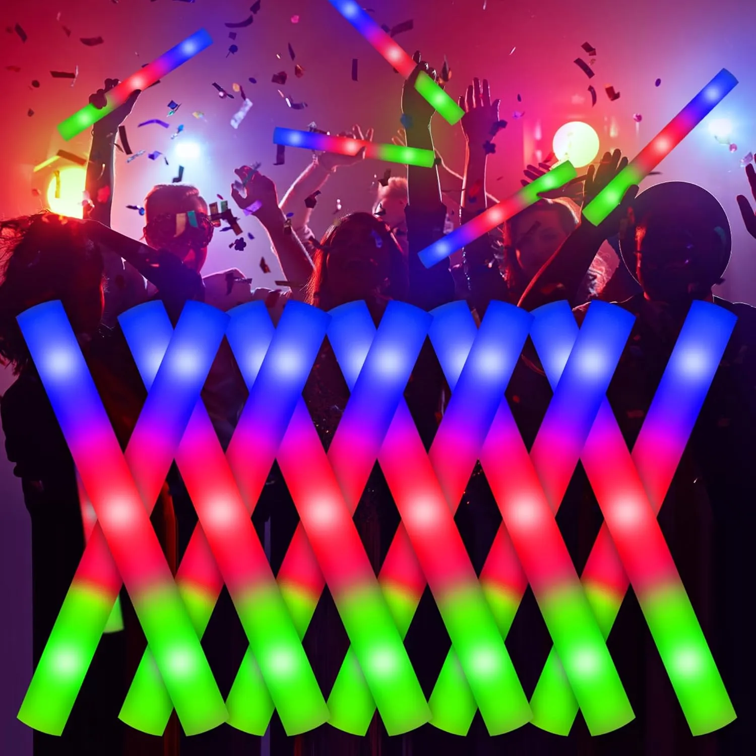 Foam Glow Sticks, 110PCS LED Foam Light Up Sticks Bulk, Wedding Glow Party Supplies with 3 Modes Flashing, Glow in the Dark Party Favors for Birthday, Easter, Carnival, Rave, Classroom
