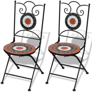 Folding Bistro Chairs 2 Pcs Ceramic Terracotta and White Seats Powder Coated Iron Frame Outdoor Patio Furniture for Garden Balcony Decor Durable and Easy to Clean