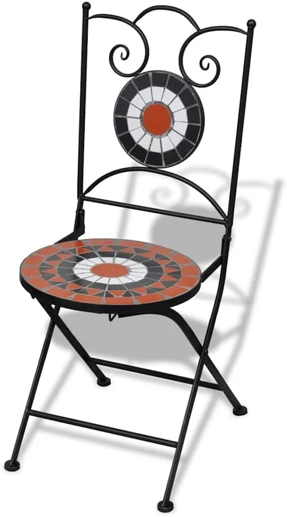 Folding Bistro Chairs 2 Pcs Ceramic Terracotta and White Seats Powder Coated Iron Frame Outdoor Patio Furniture for Garden Balcony Decor Durable and Easy to Clean
