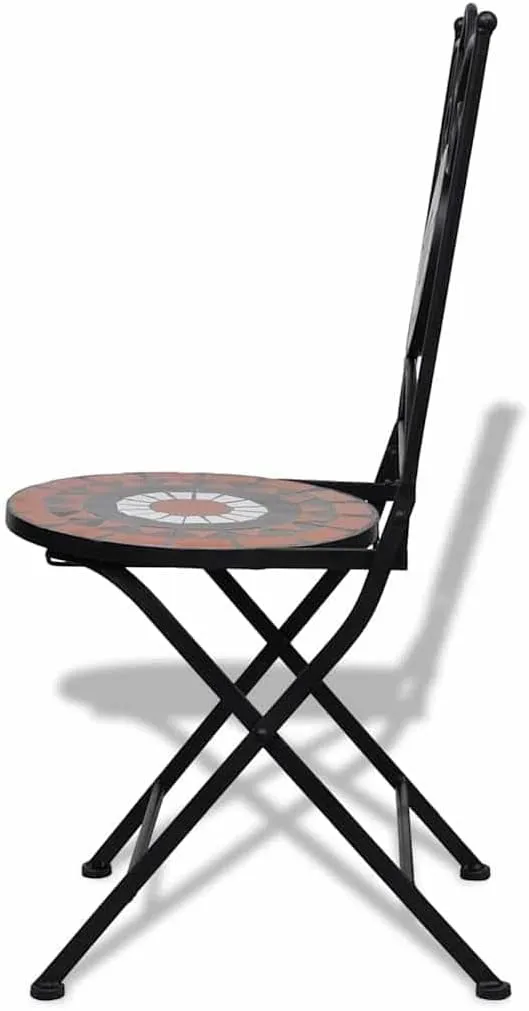 Folding Bistro Chairs 2 Pcs Ceramic Terracotta and White Seats Powder Coated Iron Frame Outdoor Patio Furniture for Garden Balcony Decor Durable and Easy to Clean