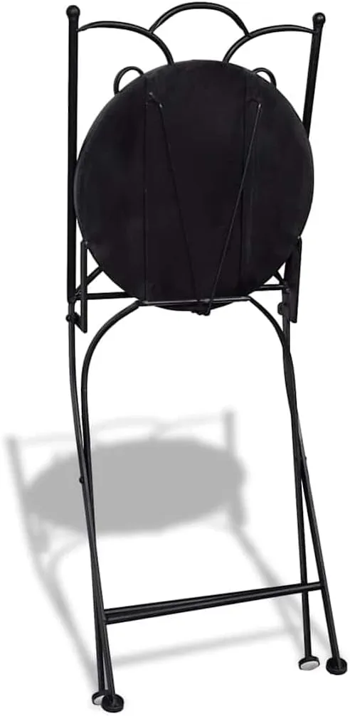 Folding Bistro Chairs 2 Pcs Ceramic Terracotta and White Seats Powder Coated Iron Frame Outdoor Patio Furniture for Garden Balcony Decor Durable and Easy to Clean